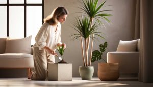 woman tending her indoor plants